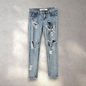 Melville Jeans Women’s 24 Light Wash Distressed Button Fly Cotton Y2K Straight